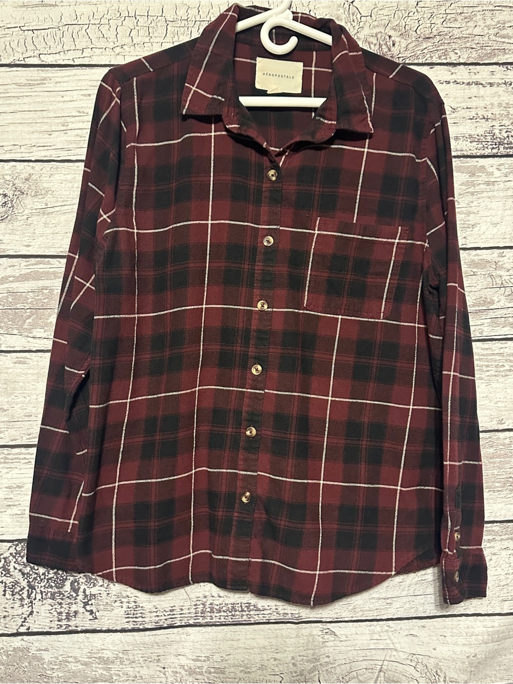 Aeropostale Burgundy Plaid Button Oversized Shirt Women’s XL